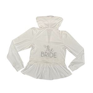 NWT Betsey Johnson Blue Bridal Hoodie White Lace The Bride Rhinestone zip up